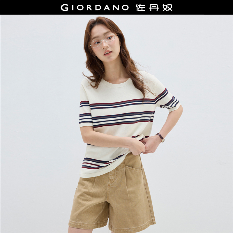 Giordano套头圆领条纹针织衫