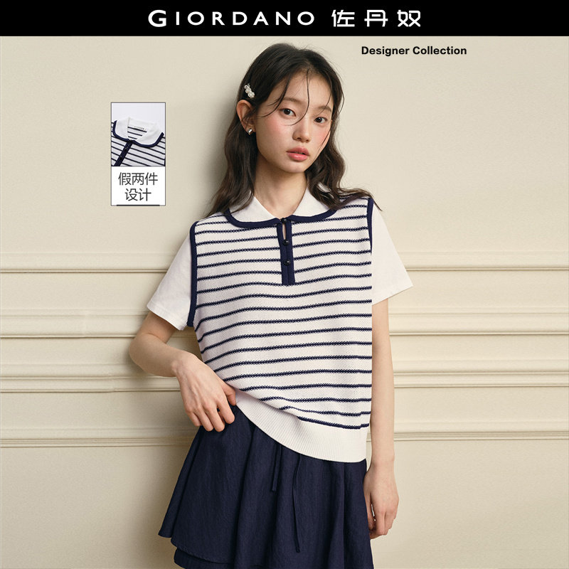 Giordano翻领套头假两件针织衫图片