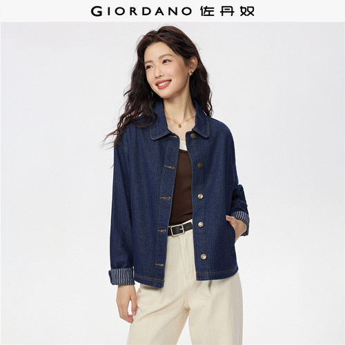 Giordano条纹内里牛仔外套