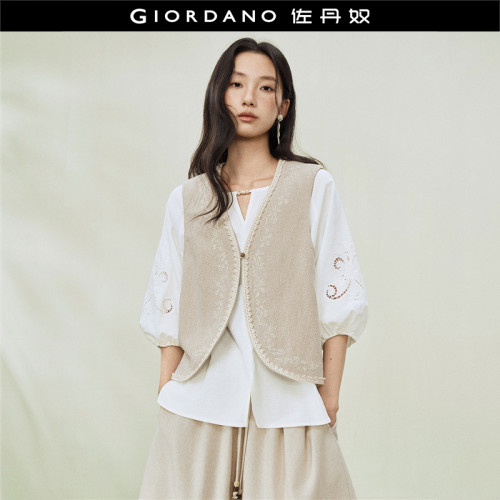 GiordanoV领刺绣蕾丝边马甲