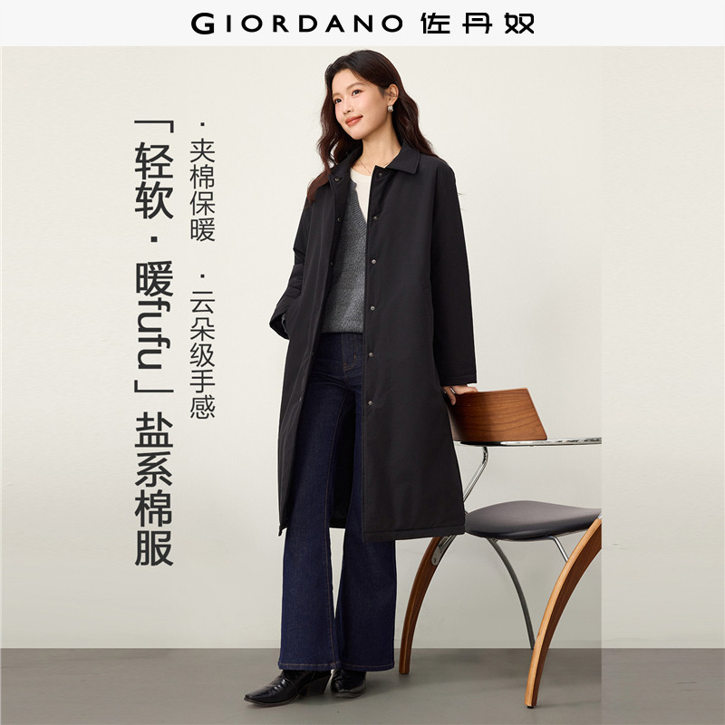 Giordano长款棉衣外套翻领图片