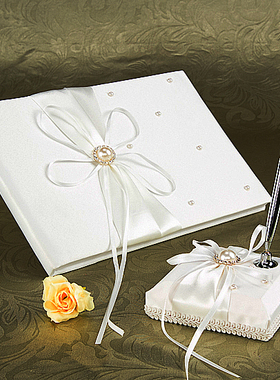 6款西式婚礼用品 婚庆 白色珍珠钻装饰签名册 签到本 签名笔座