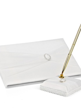 13款婚庆节庆用品 西式婚礼米白色椭圆空心钻结婚签名本簿签到笔