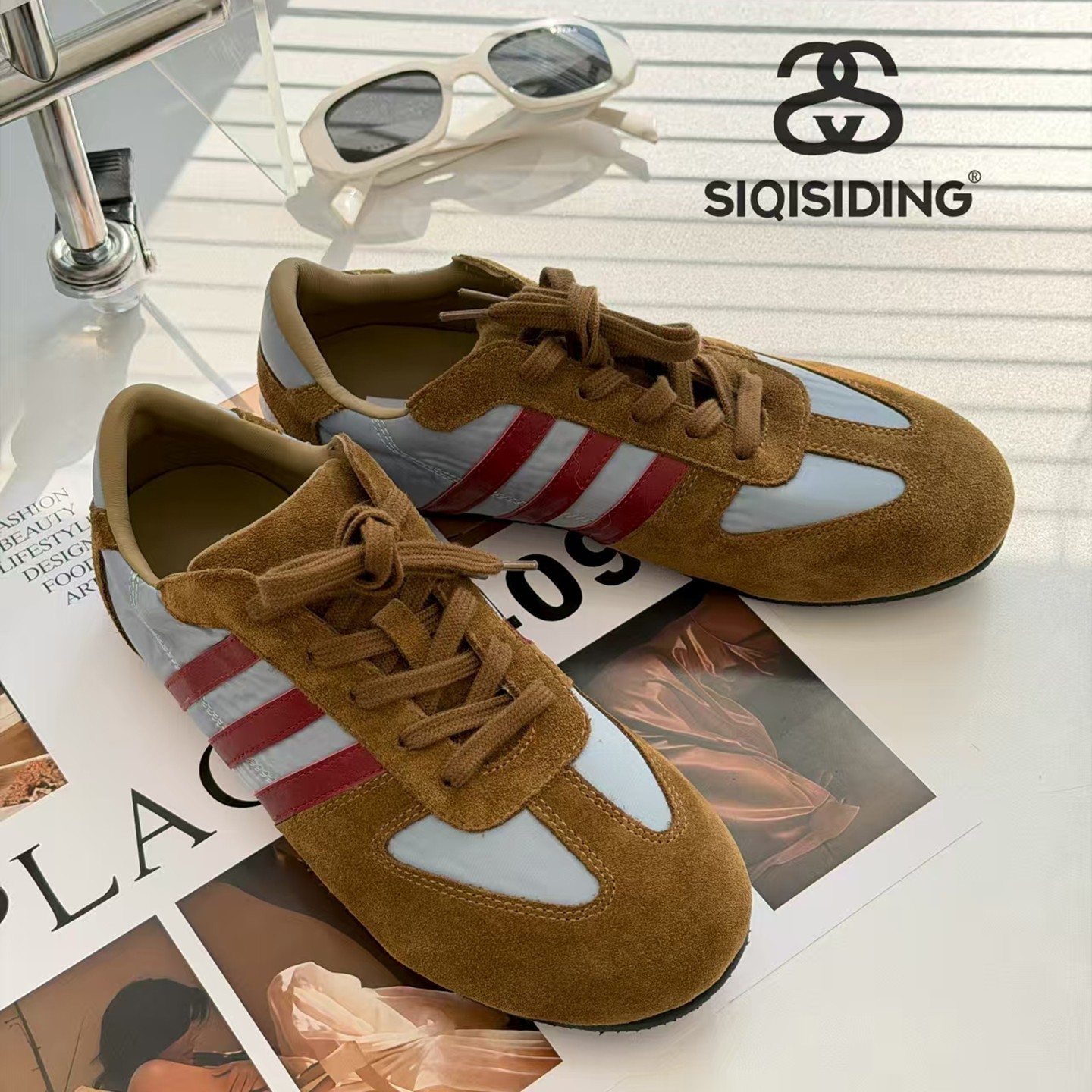 斯淇斯丁欧货女鞋2026早春新款牛猄皮拼色圆头系带平底休闲德训鞋,女鞋,德训鞋,淘宝优惠券,粉丝福利购,淘宝优惠卷