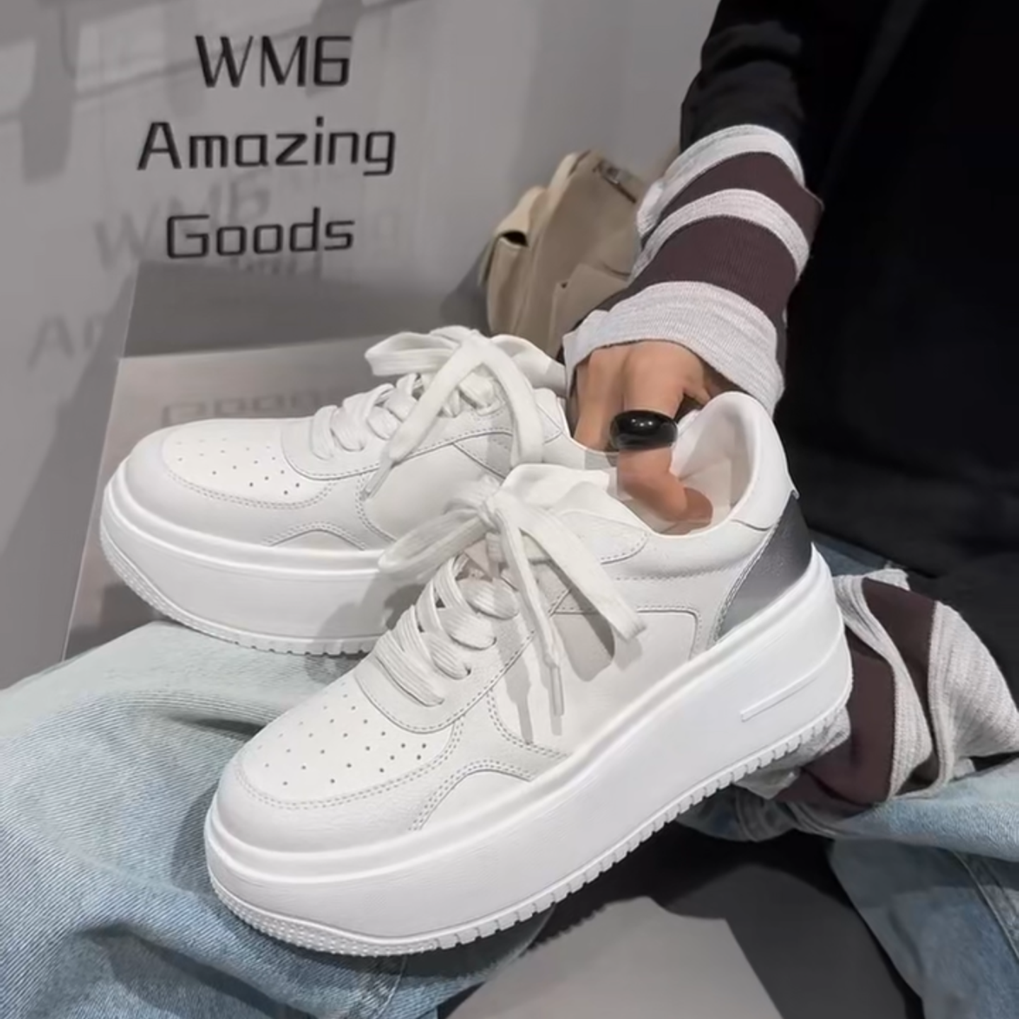 WM6欧货牛皮拼色圆头系带休闲鞋