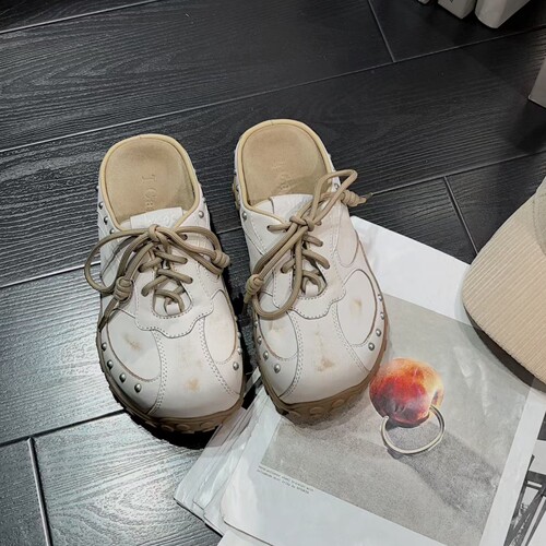 ICAN复古擦色牛皮厚底包头拖