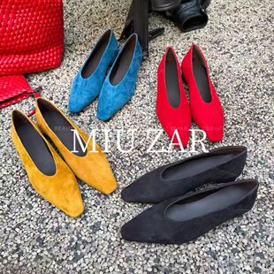 妙莎MIUZAR欧货女鞋2026早春新糖果色羊猄方头浅口一脚蹬平底单鞋