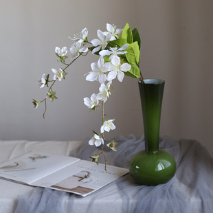 中古高级感琉璃花瓶橄榄绿手工小众艺术蝴蝶兰插花瓶客厅摆件 法式