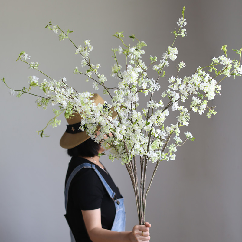 追花假花雪柳美式田园仿真花插花装饰客厅软装摄影道具假树枝红音