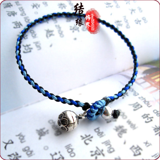 纯银铃铛手工编织脚链绳平安绳