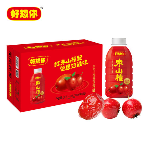 好想你红枣山楂果汁饮料380mlx12瓶水果风味果肉混合健康饮品整箱