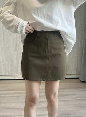 自制白色军绿橄榄绿慵懒风复古美式高腰显瘦半身A字短裙女