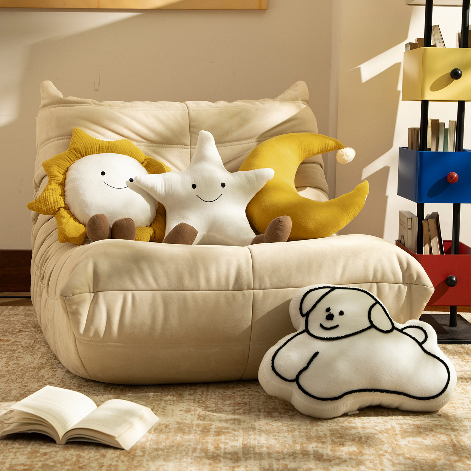 北欧ins星星太阳月亮沙发靠枕 韩系装饰毛绒可爱儿童安抚玩偶抱枕,居家布艺,抱枕被,淘宝优惠券,粉丝福利购,淘宝优惠卷