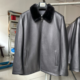 新西兰鹿皮翻领貂绒内胆真皮皮衣男皮貂一体皮草外套