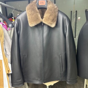 鹿皮皮衣男水貂内胆可脱卸翻领貂皮外套保暖皮夹咖啡貂