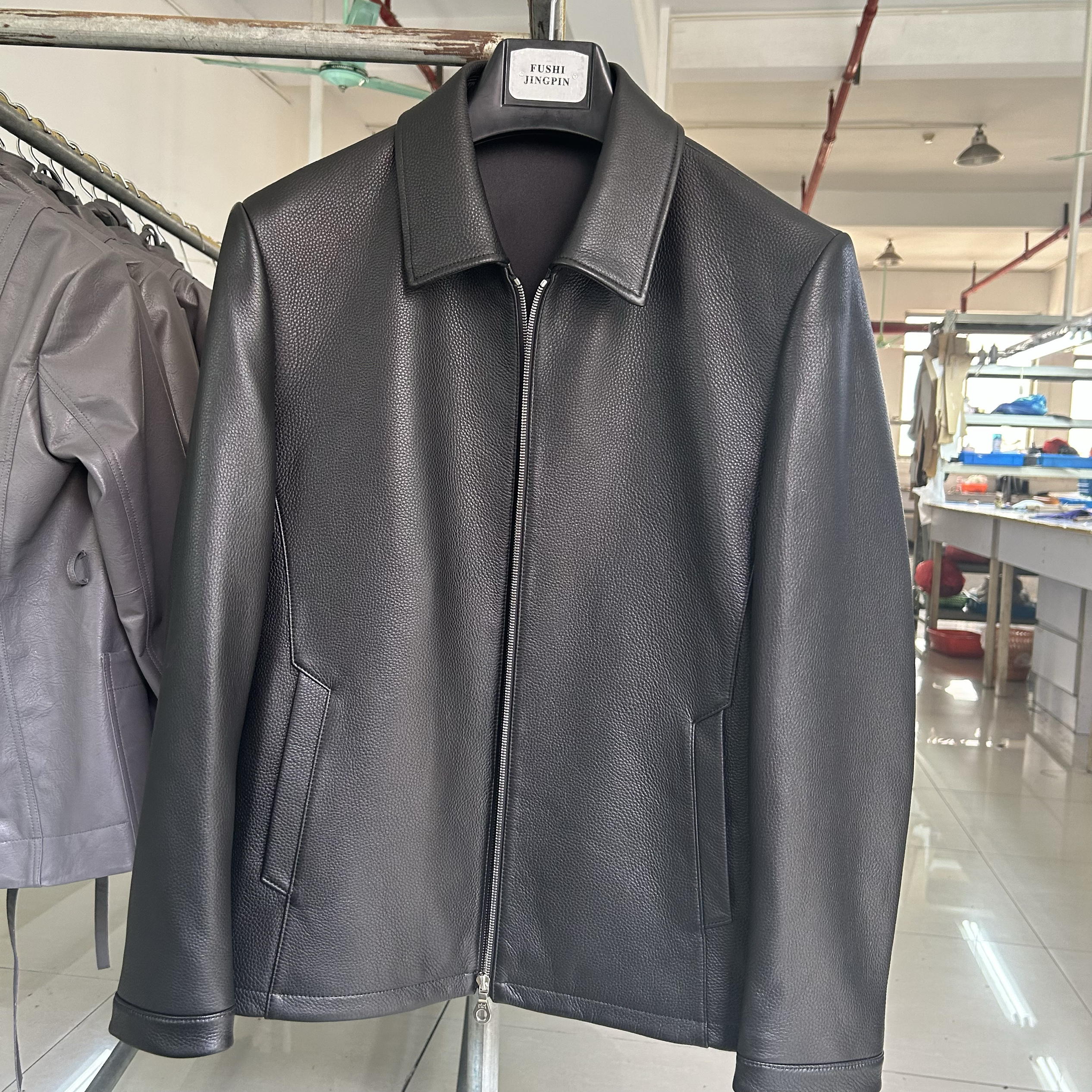 2023秋冬鹿皮皮衣商务休闲翻领经典男装皮衣真丝内里riri拉链