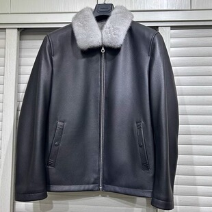 水貂内胆整貂翻领 海宁男士 新款 鹿皮商务皮衣夹克