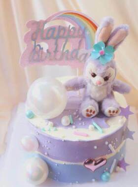 网红紫色兔子天使玩偶套装蛋糕装饰摆件公主黛拉毛绒儿童玩具挂件