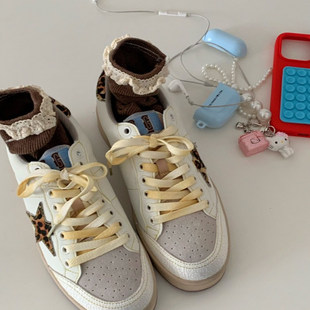 Opening自制 ｜复古时髦爆裂纹小脏鞋经典百搭豹纹低帮小白鞋女潮