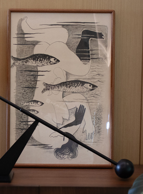 侘寂风简约线条抽象表现主义疗愈原木圆角榫卯有框玄关装饰画挂画