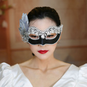 假面舞会黑金羽毛面具花朵气质性感写真拍照宴会公主遮面万圣节