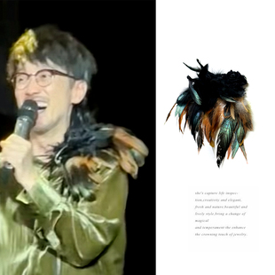 周传雄同款羽毛肩饰蒸汽朋克哥特暗黑T台走秀主持人配饰胸针饰品