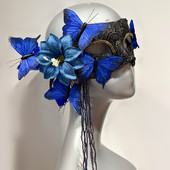 假面女凰蓝色羽毛蝴蝶面具手工流苏复古威尼斯万圣节面罩唱歌遮面