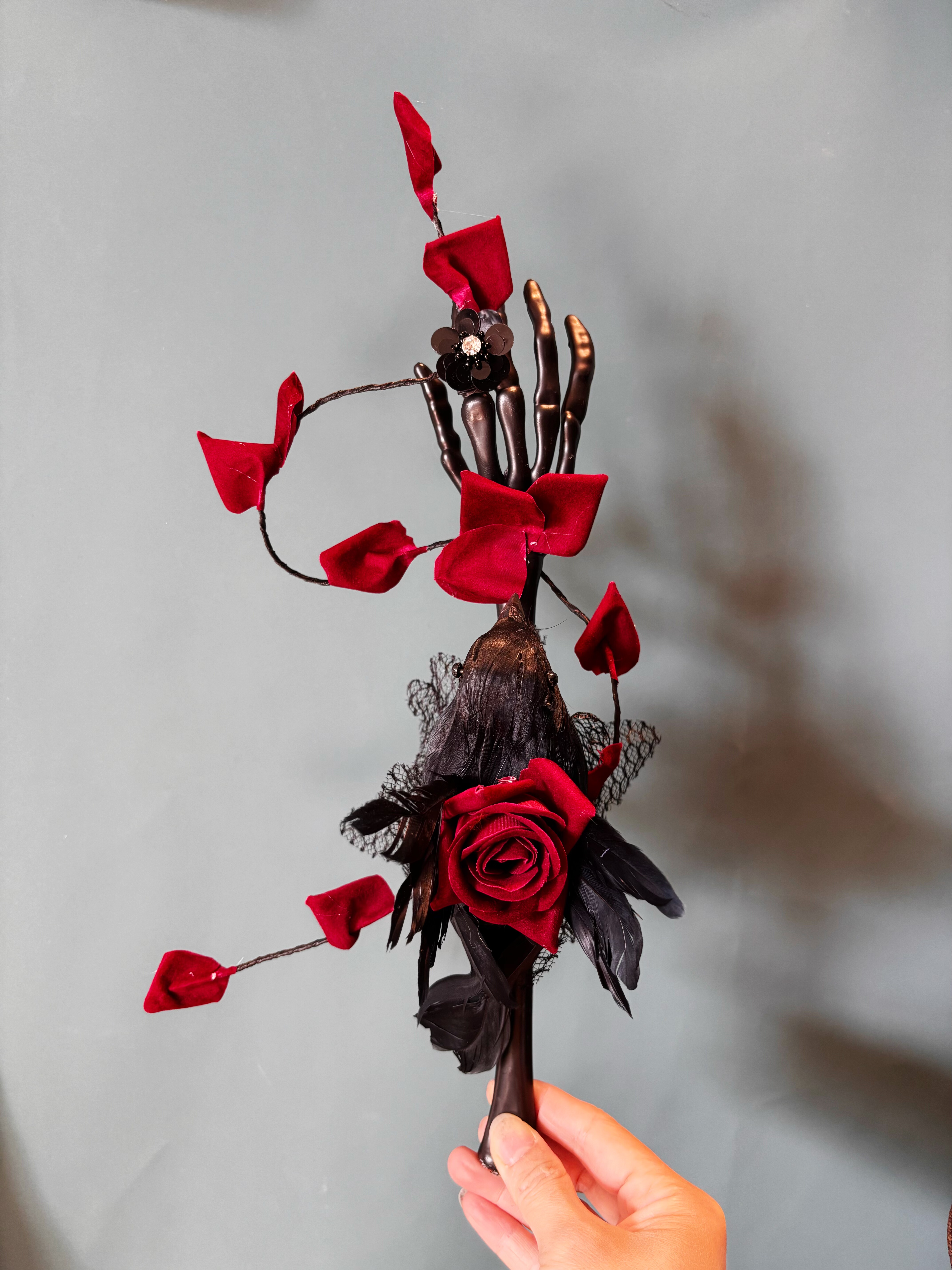 暗黑荆棘玫瑰手杖万圣节手拿棒圣诞红玫瑰乌鸦原创lolita权仗哥特