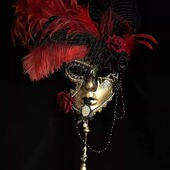 威尼斯发布会演出羽毛手持面具直播网红走秀男士 舞会年会万圣节