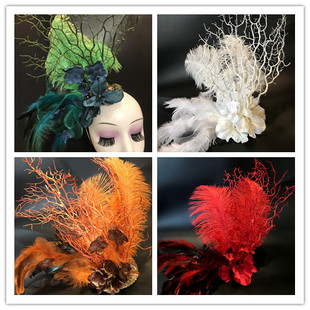 中国风绿色头饰走秀模特比赛夸张发饰彩妆造型儿童成人表演