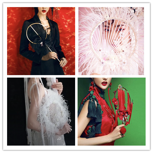 中国风古董长柄团扇古风宫廷扇羽毛流苏汉服新娘手捧婚礼摄影道具