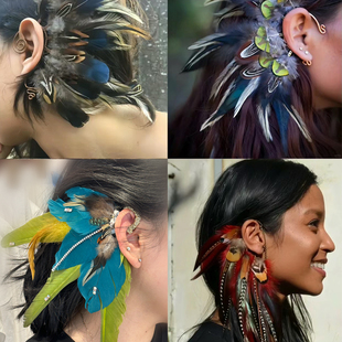羽毛精灵风格人鱼耳挂耳环无耳洞 百搭显脸小欧美