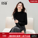 质感内搭毛衣上衣 新款 OSA欧莎黑色半高领打底针织衫 女2025年冬季