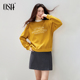 OSA欧莎字母印花姜黄色卫衣女春新款 圆领宽松休闲慵懒风内搭上衣
