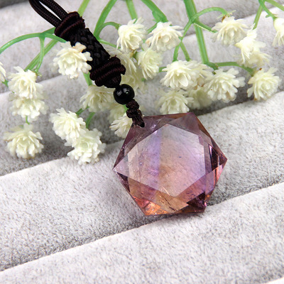 紫水晶吊坠灵摆六芒星毛衣项链