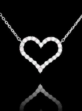 2025新款轻奢镂空满钻爱心项链925纯银女心形颈链简约百搭项链
