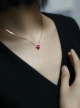 纯银镀金红宝石爱心项链
