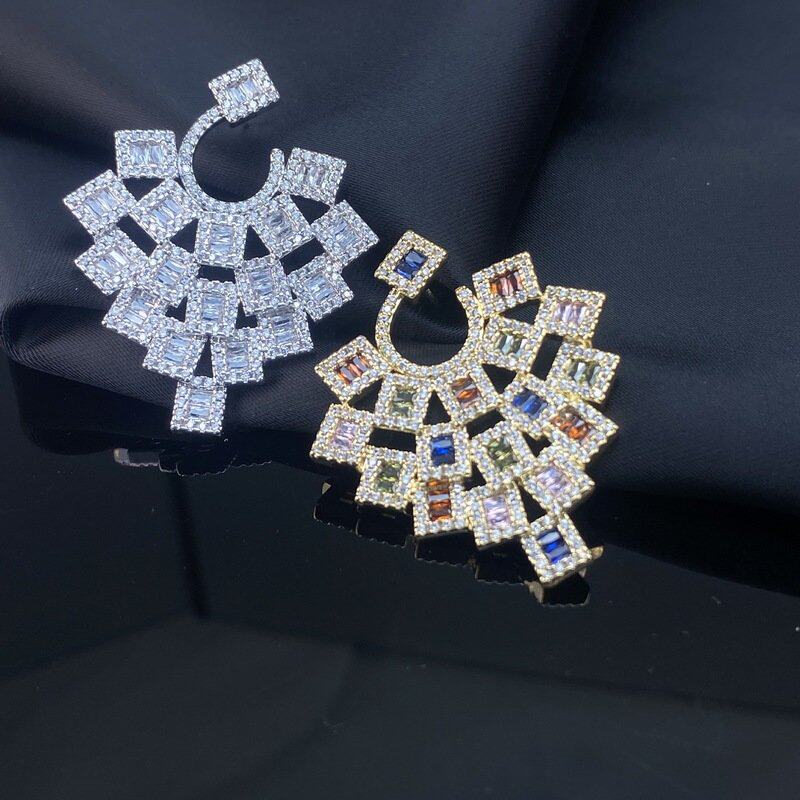 2025个性感款重工轻奢款彩色锆石款满钻纯银银针美小众耳环夸张感