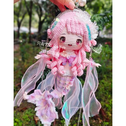 纯手工毛线娃娃美人鱼口金包斜挎