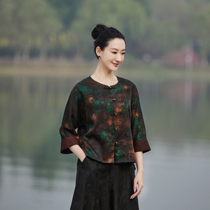 流金岁月*2XL,3XL*100%桑蚕丝香云纱重磅提花缎 开衫上衣/外套