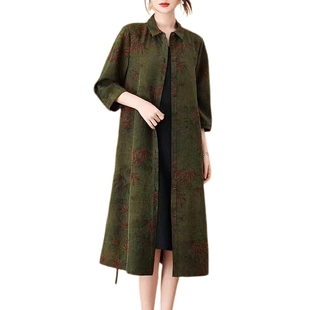 秋枫*绿色*福利*100%桑蚕丝香云纱龟纹印花 风衣外套/连衣裙*腰带