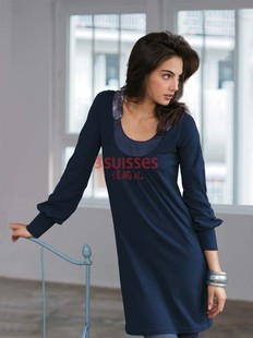 春秋连衣裙胸86 银色银纹镶边领长袖 藏蓝色6361 中码