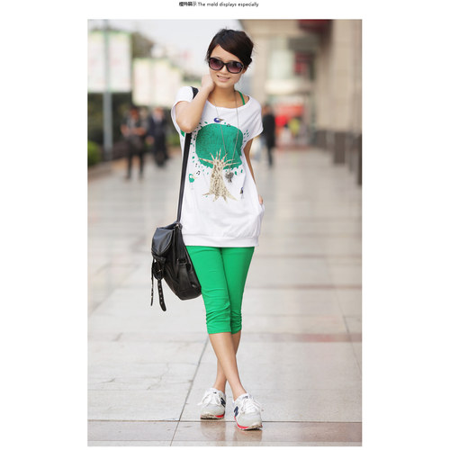 两件套宽松款上衣48548 宽松长款白色T恤绿色Y形吊带背心