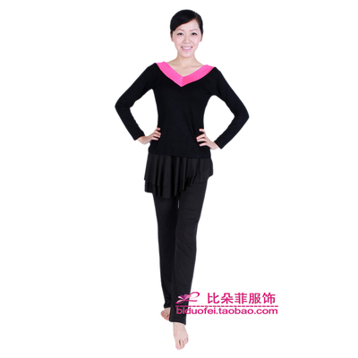 黑玫红拼色中码瑜伽服48553双V领广场舞服舞蹈健身上衣胸86-90