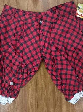 腰81-86五分裤加加大码中腰红色格仔7120灯笼款中裤休闲裤