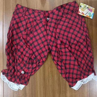 86五分裤 休闲裤 加加大码 中裤 中腰红色格仔7120灯笼款 腰81