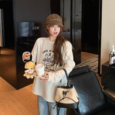 RHGD实拍2025秋冬宽松 印花加绒长袖亲肤打底内搭外穿上衣