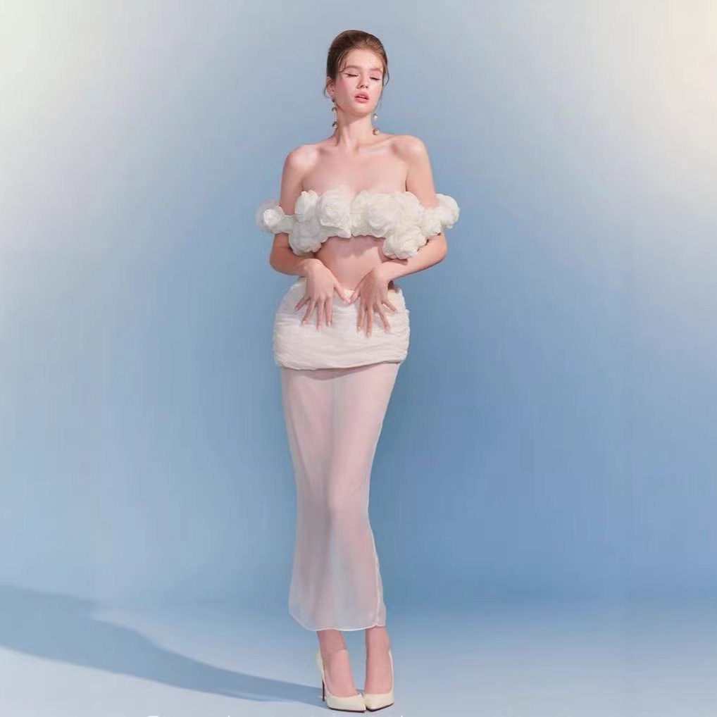 越南小众设计 LEG*R假日海岛度假海边拍照 花朵抹胸显瘦收腰半裙