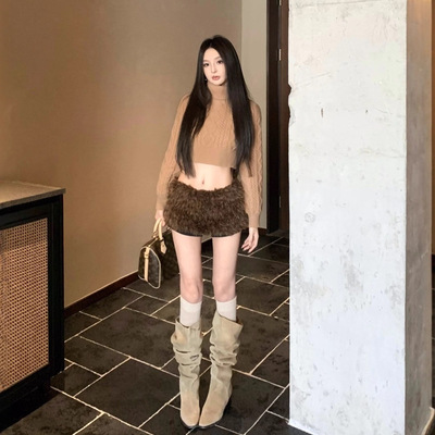 RHGD实拍2025 复古气质麻花针织毛衣上衣毛毛半身裙