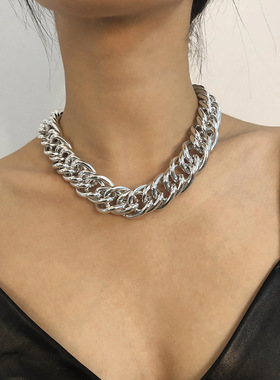 N7893欧美夸张潮流饰品 朋克嘻哈风个性项链时髦粗链条复古锁骨链